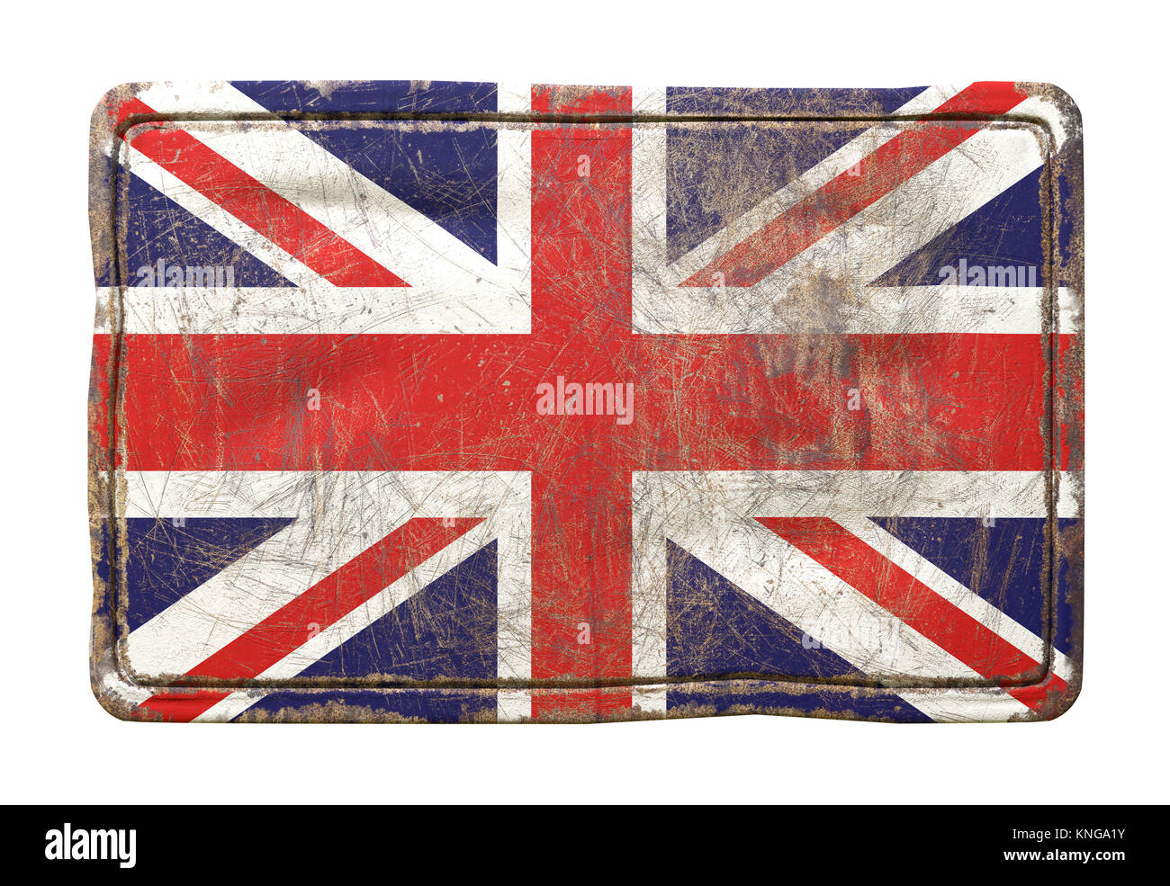 3d rendering of an United Kingdom flag over a rusty metallic plate ...