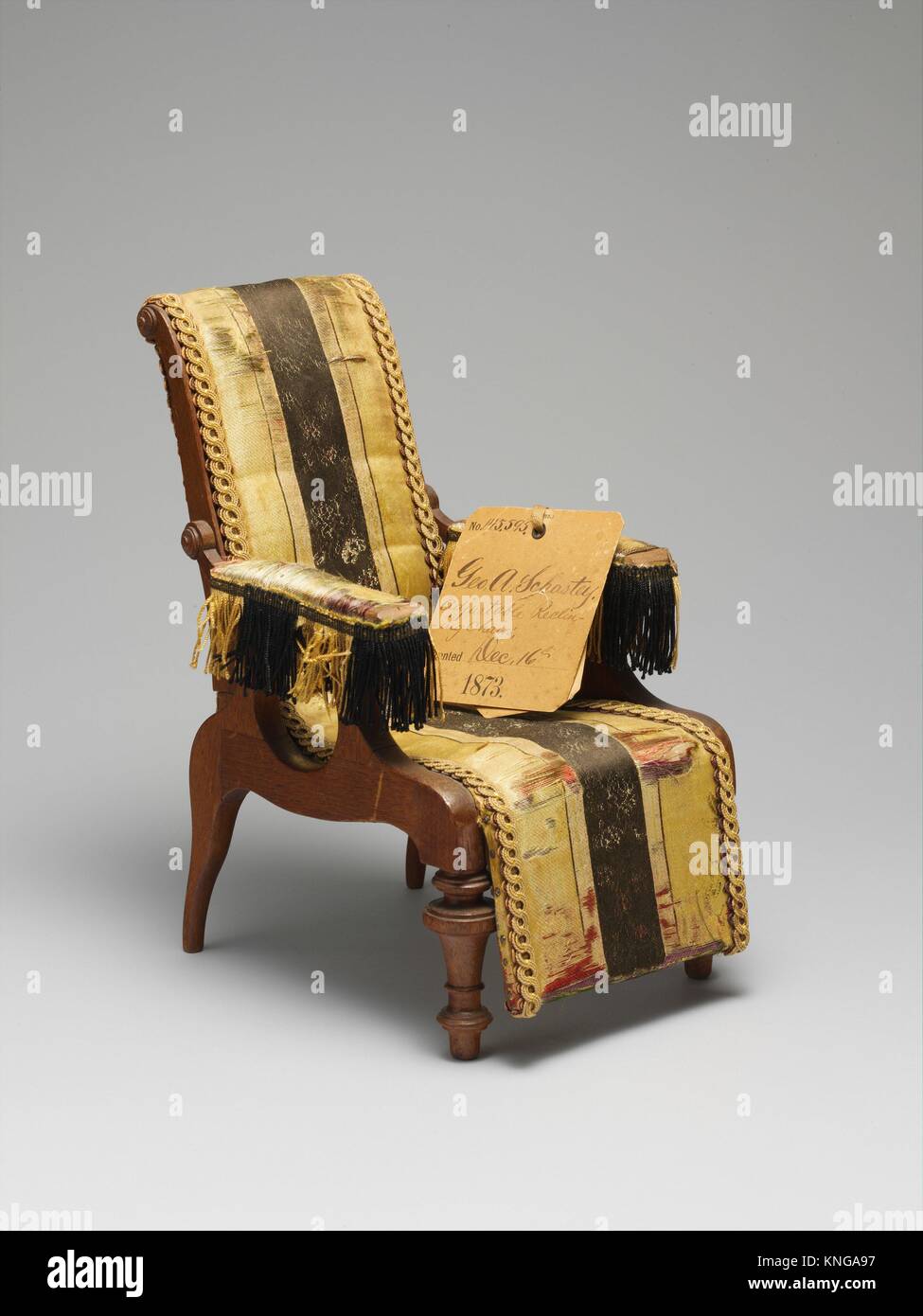 Patent model for adjustable reclining chairs. Maker A. Schastey