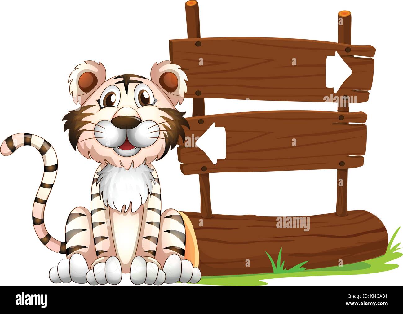 Illustration of a tiger beside the signboard on a white background ...