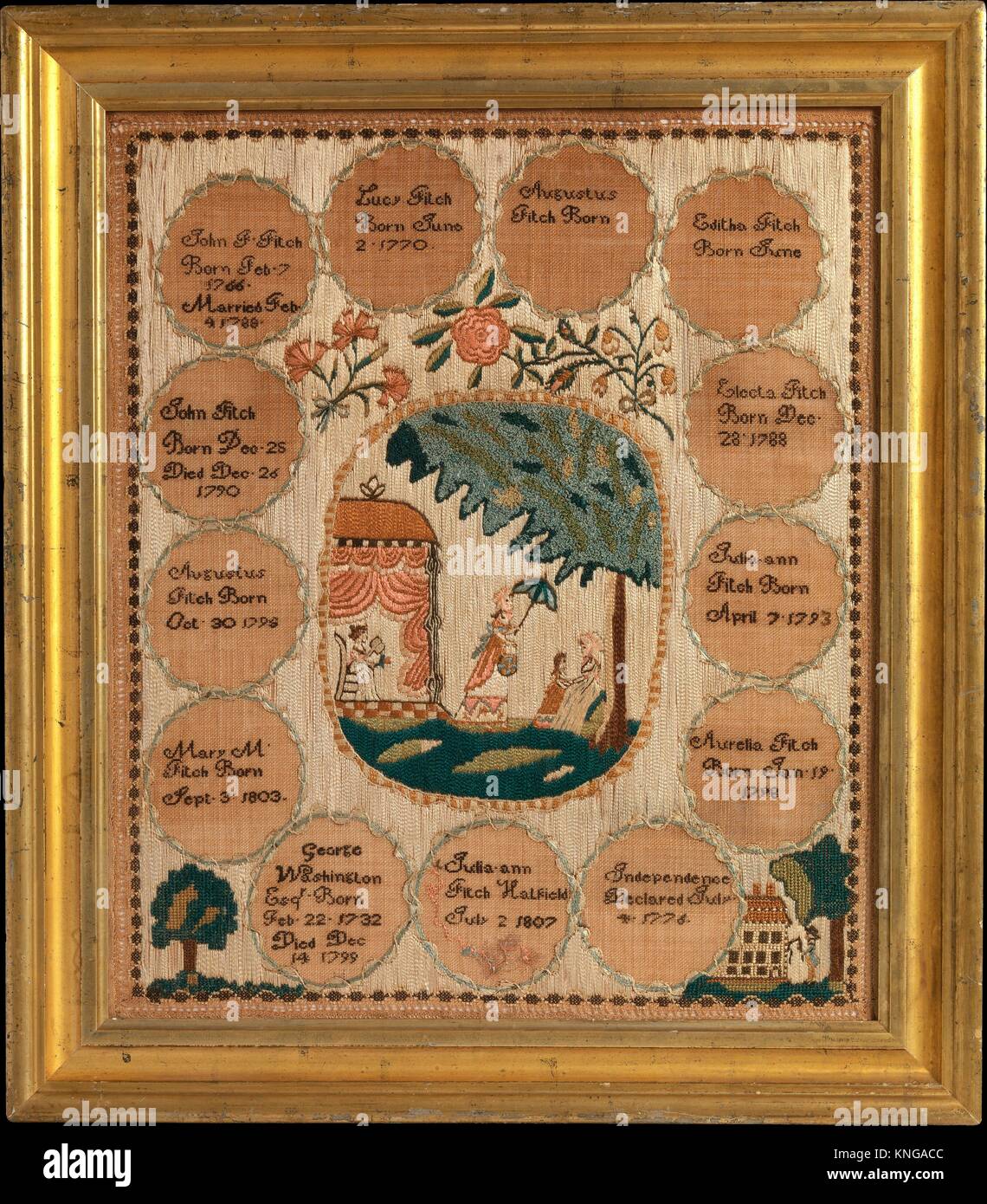 Embroidered sampler. Maker Embroidered by Julia Ann Fitch (born 1792
