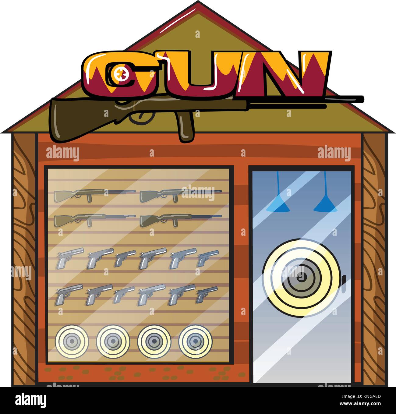 Illustration of a gun shop on a white background Stock Vector Image & Art -  Alamy
