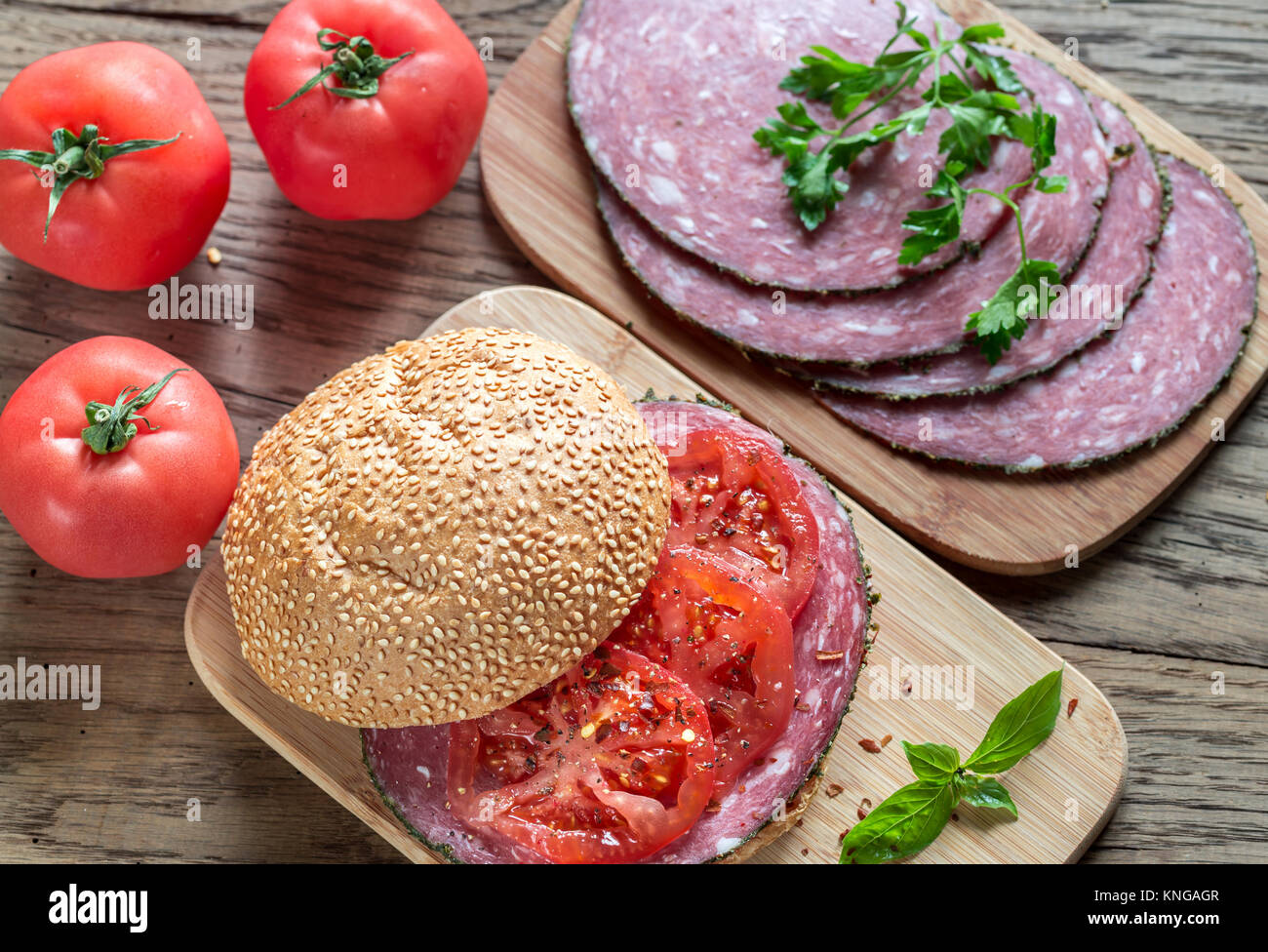 Sandwich with salami Stock Photo Alamy