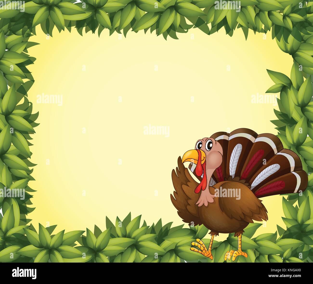 Illustration of a turkey on a leafy frame Stock Vector