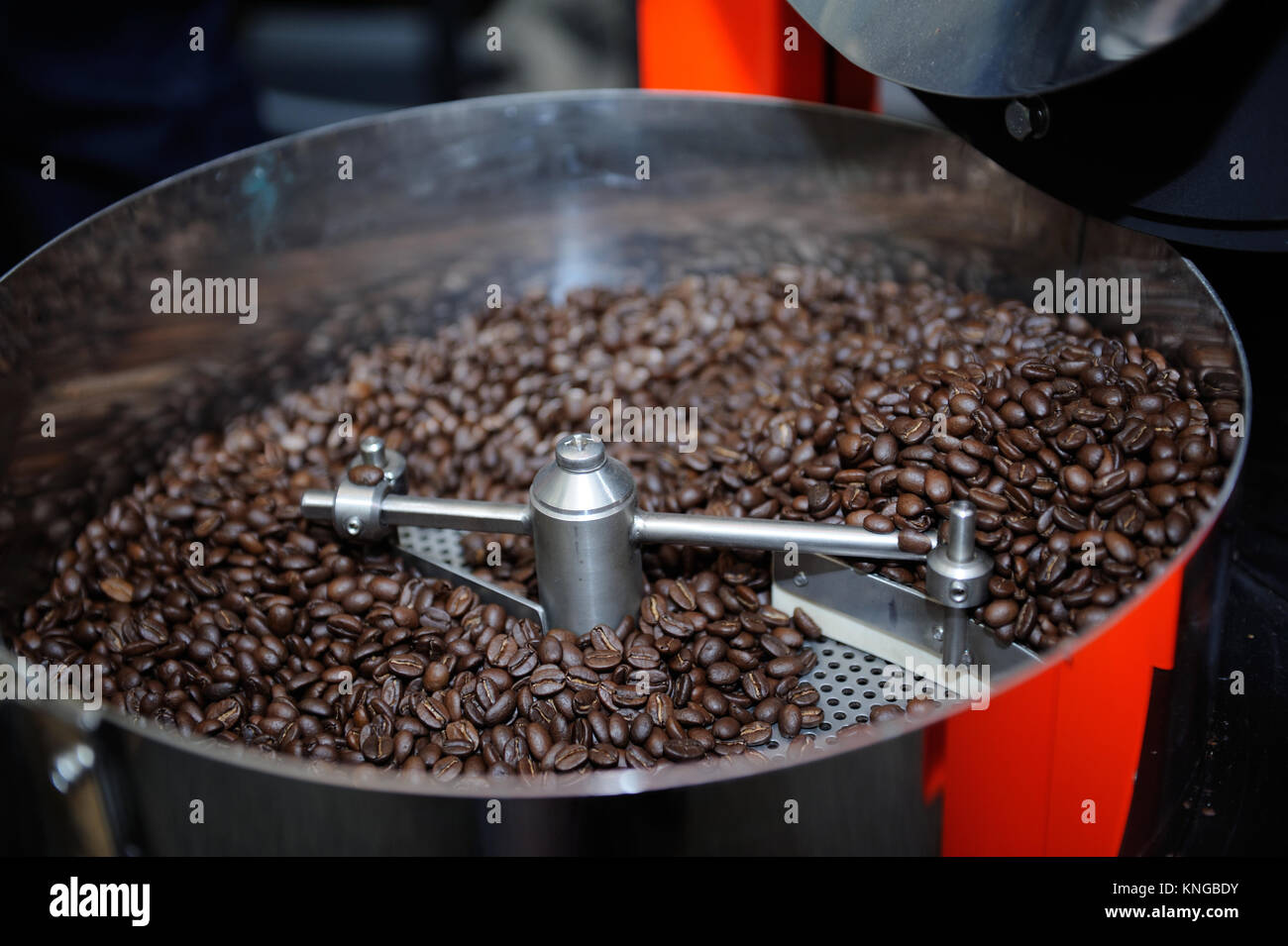 Freshly roasted coffee beans in a coffee roaster Stock Photo Alamy