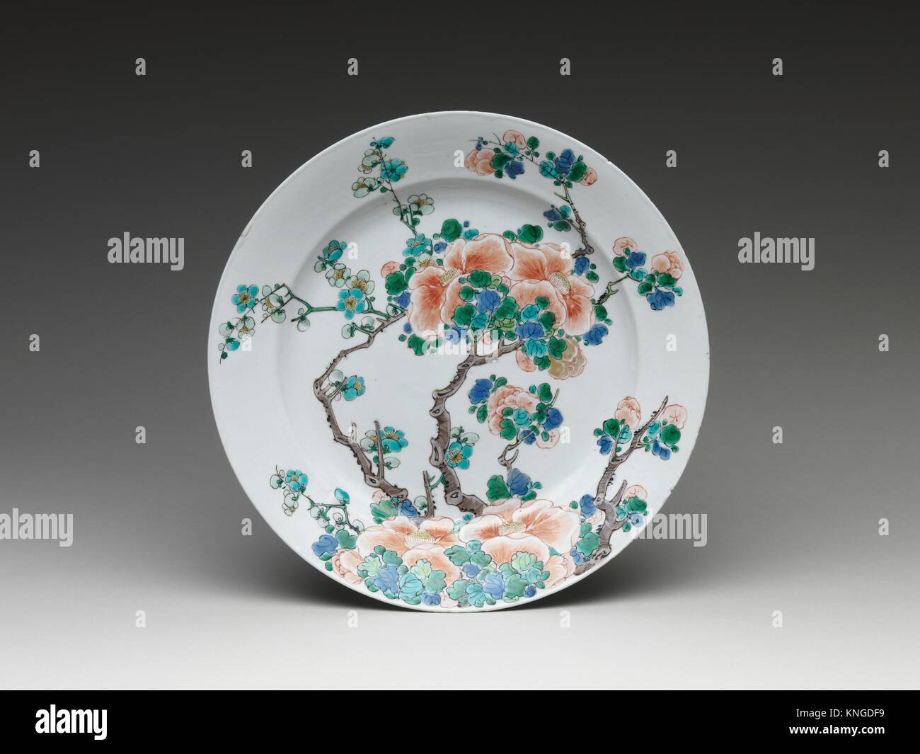 Dish. Period: Qing dynasty (1644-1911), Kangxi period (1662-1722); Date: ca. 1720; Culture: China; Medium: Porcelain painted in overglaze famille Stock Photo