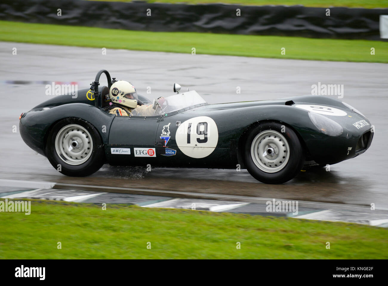 1958 Lister Jaguar Flat Iron owned and driven by Steve Boultbee Brooks racing in the Sussex Trophy at Goodwood Revival 2017 Stock Photo