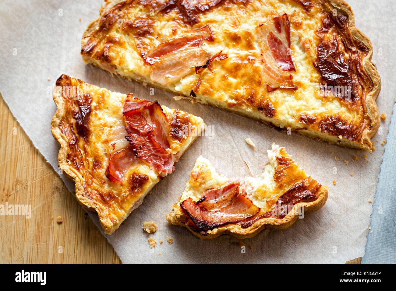 Bacon and cheddar quiche Stock Photo Alamy