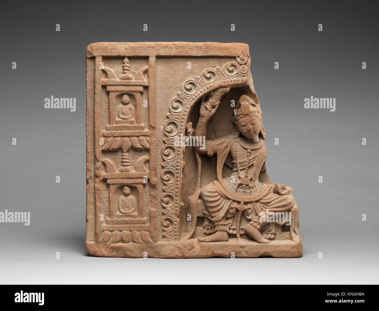 Bodhisattva. Period: Tang dynasty (618-907); Date: late 7th-early 8th century; Culture: China; Medium: Sandstone with traces of pigment; Dimensions: Stock Photo