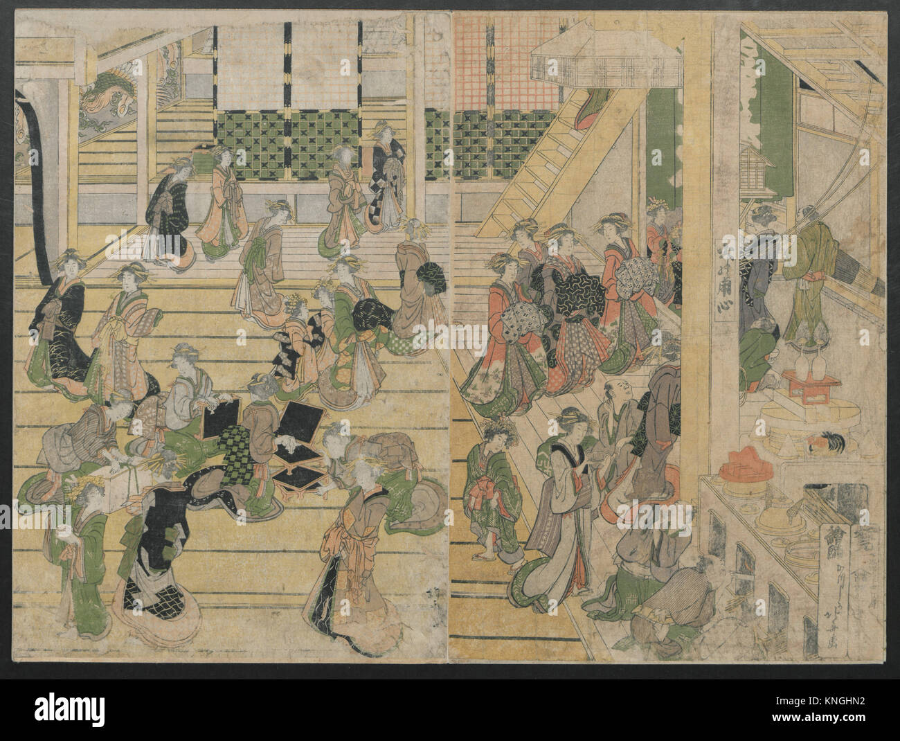 New Year´s Day at the Ogiya Seiro. Artist: Katsushika Hokusai (Japanese, Tokyo (Edo) 1760-1849 Tokyo (Edo)); Period: Edo period (1615-1868); Date: Stock Photo