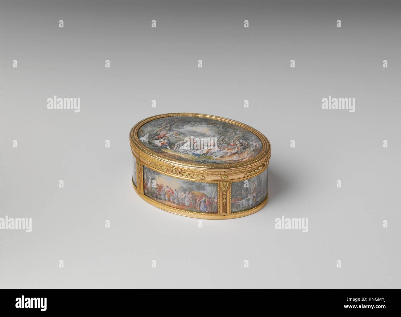 Snuffbox with six scenes of country pastimes. Maker: Box by Pierre François Drais (French, 1726-ca. 1788); Artist: Miniatures by Louis Nicolas van Stock Photo