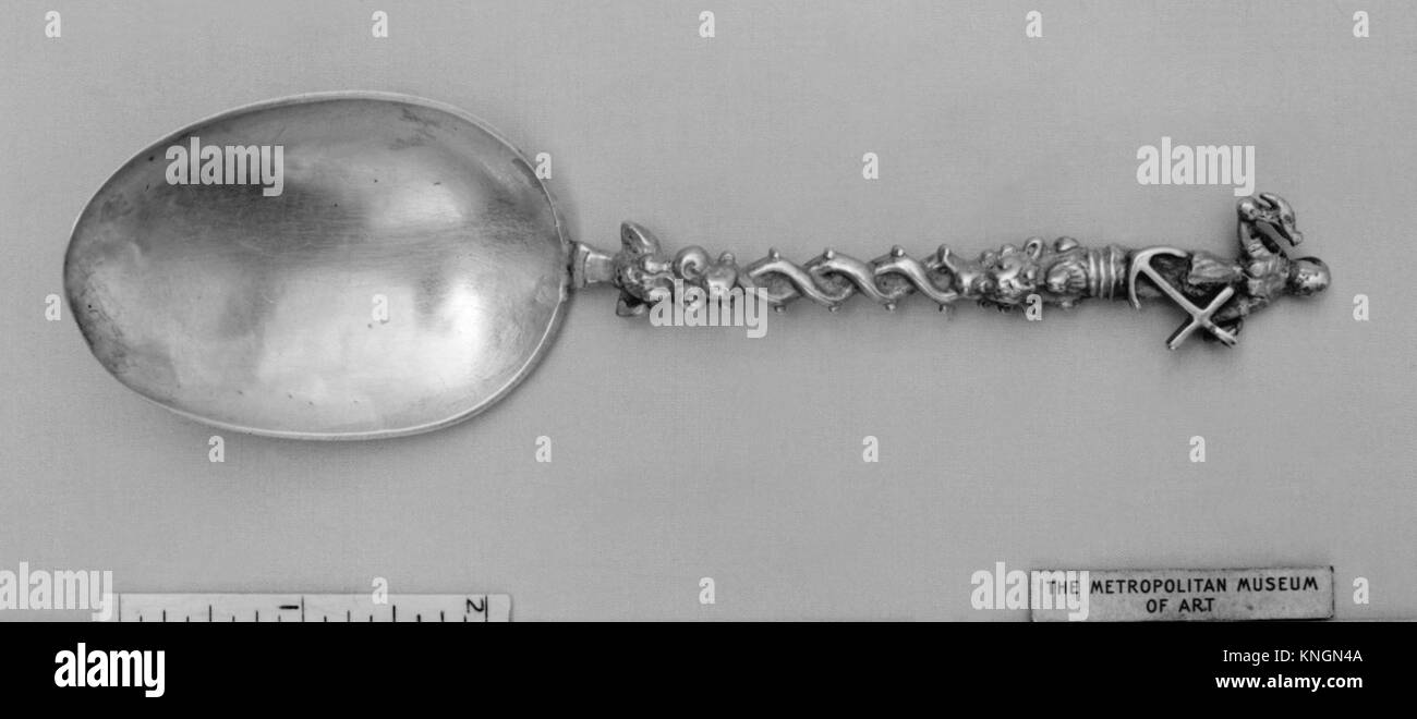 Figure-top spoon MET 17775 188293 Maker: Paul Sierck, 1722?after 1782, Figure-top spoon, probably mid-18th century, Silver, 6 3/4 x 1 7/8 in.  (17.1 x 4.8 cm). The Metropolitan Museum of Art, New York. Gift of Mrs. Samuel P. Avery, 1897 (97.2.270) Stock Photo