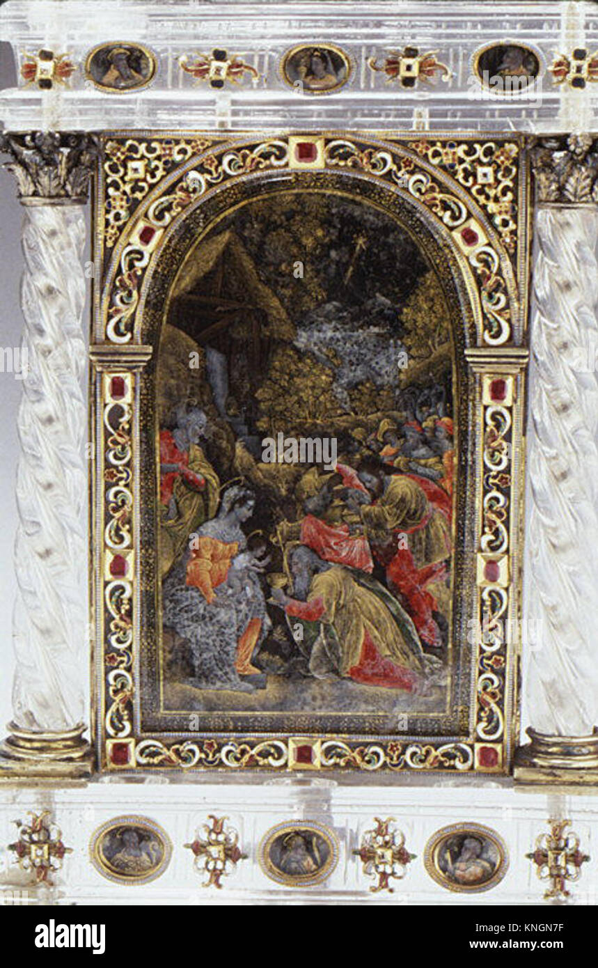 This book and illustration depict the Adoration of the Magi, presenting ...