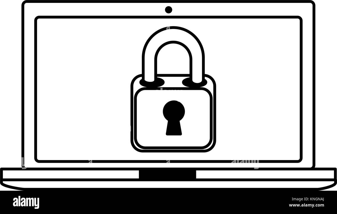 Laptop computer padlock vector Black and White Stock Photos & Images ...