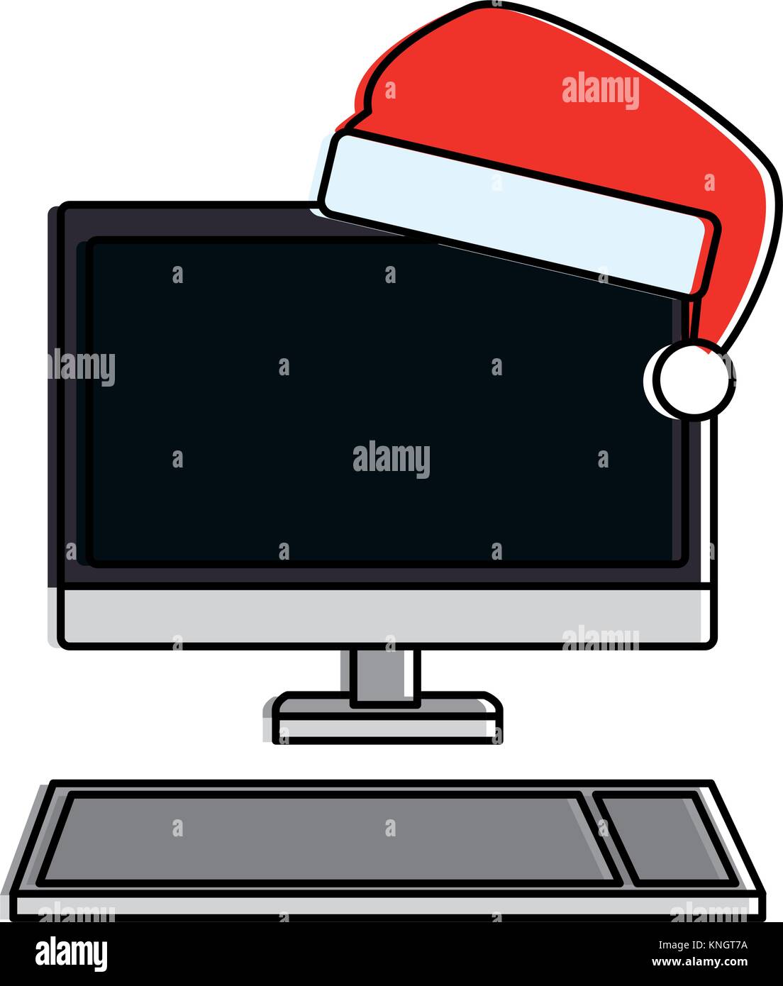 computer desktop with christmas hat vector illustration design Stock ...