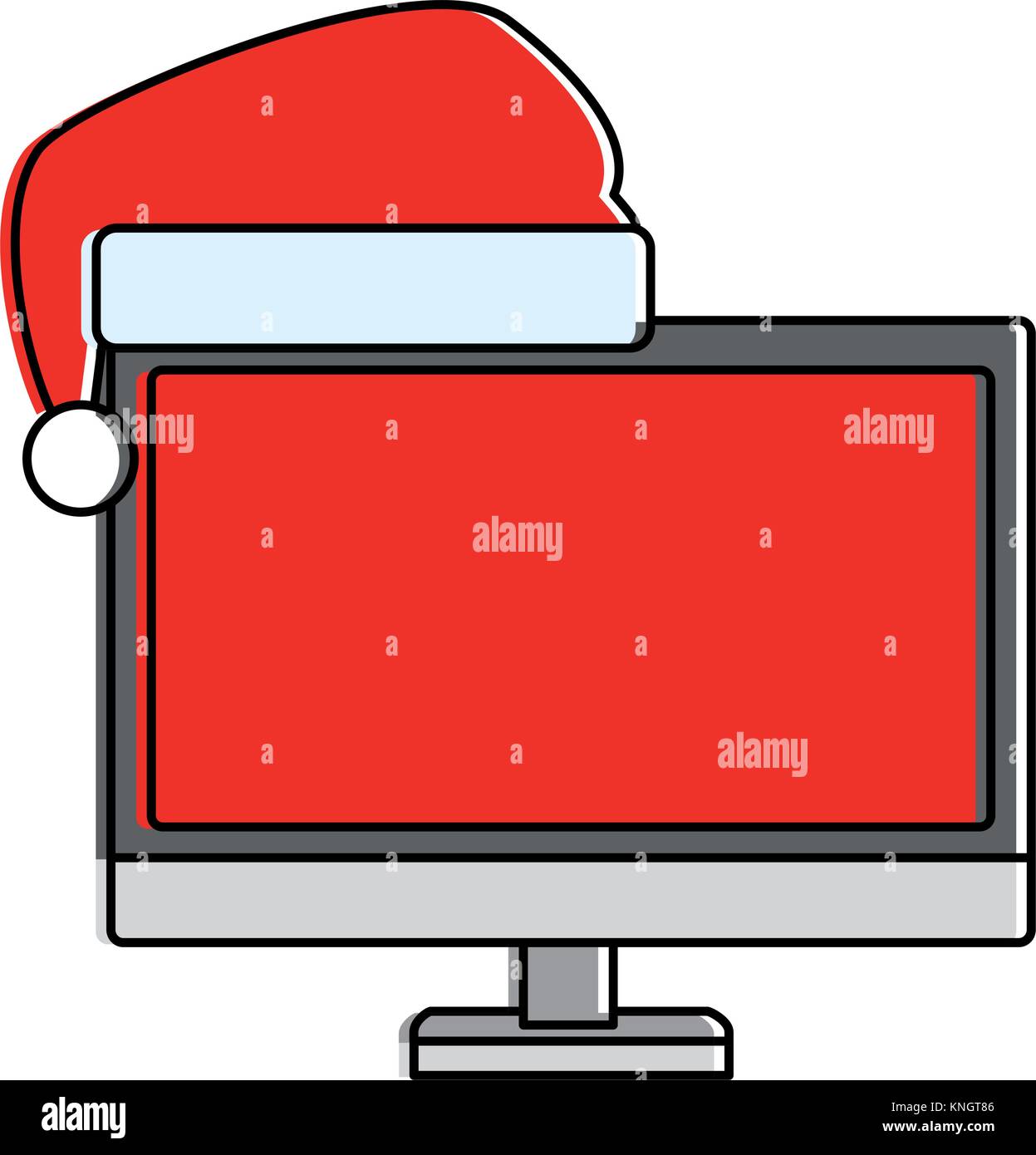 monitor computer with christmas hat vector illustration design Stock ...