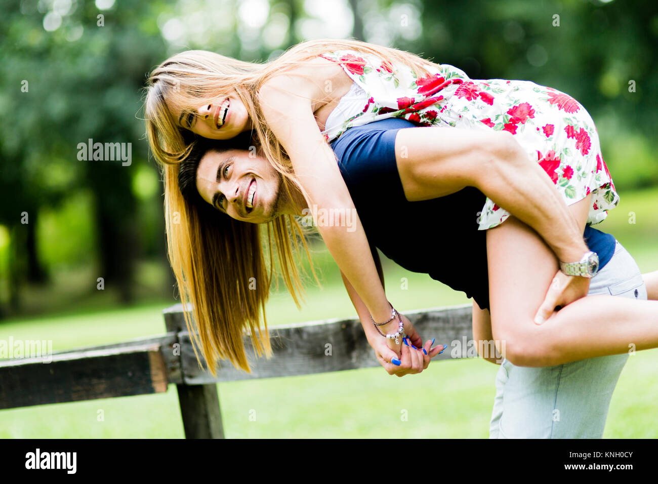 Happy couple in love having fun outdoors Stock Photo
