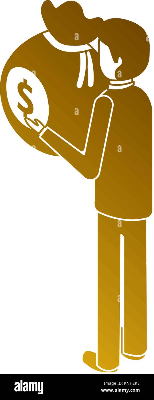 businessman isometric holding bag money back view Stock Vector Image ...