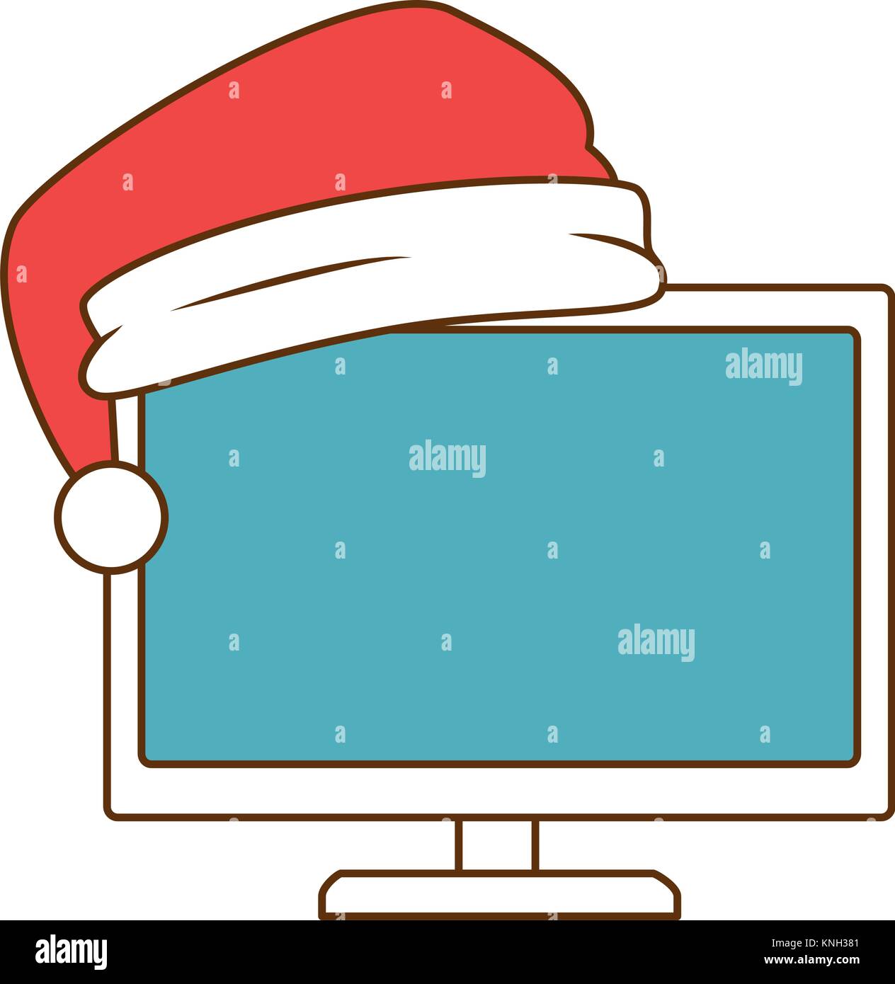 monitor computer with christmas hat vector illustration design Stock ...