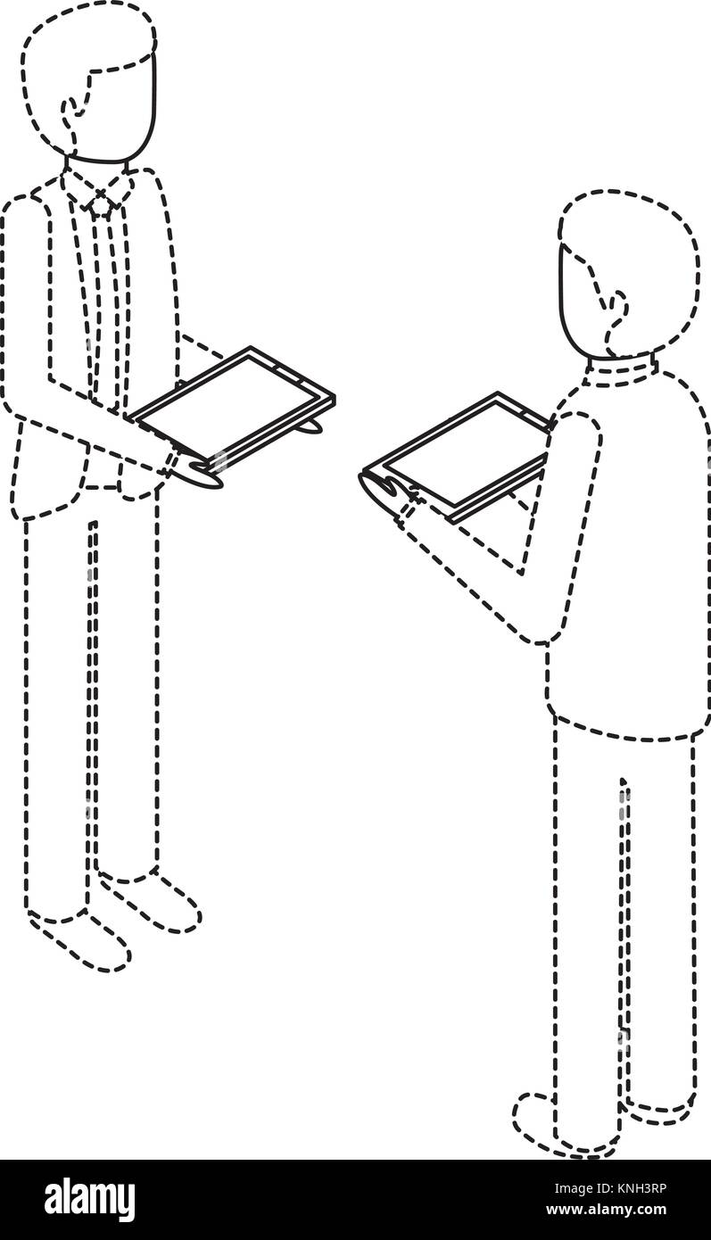 businessmen standing holding device technology isometric Stock Vector ...