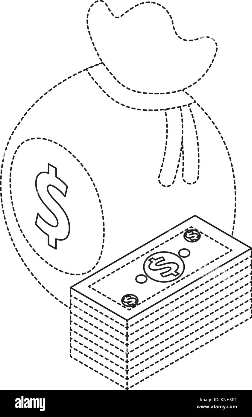 money isometric bag and staked banknote currency Stock Vector Image ...