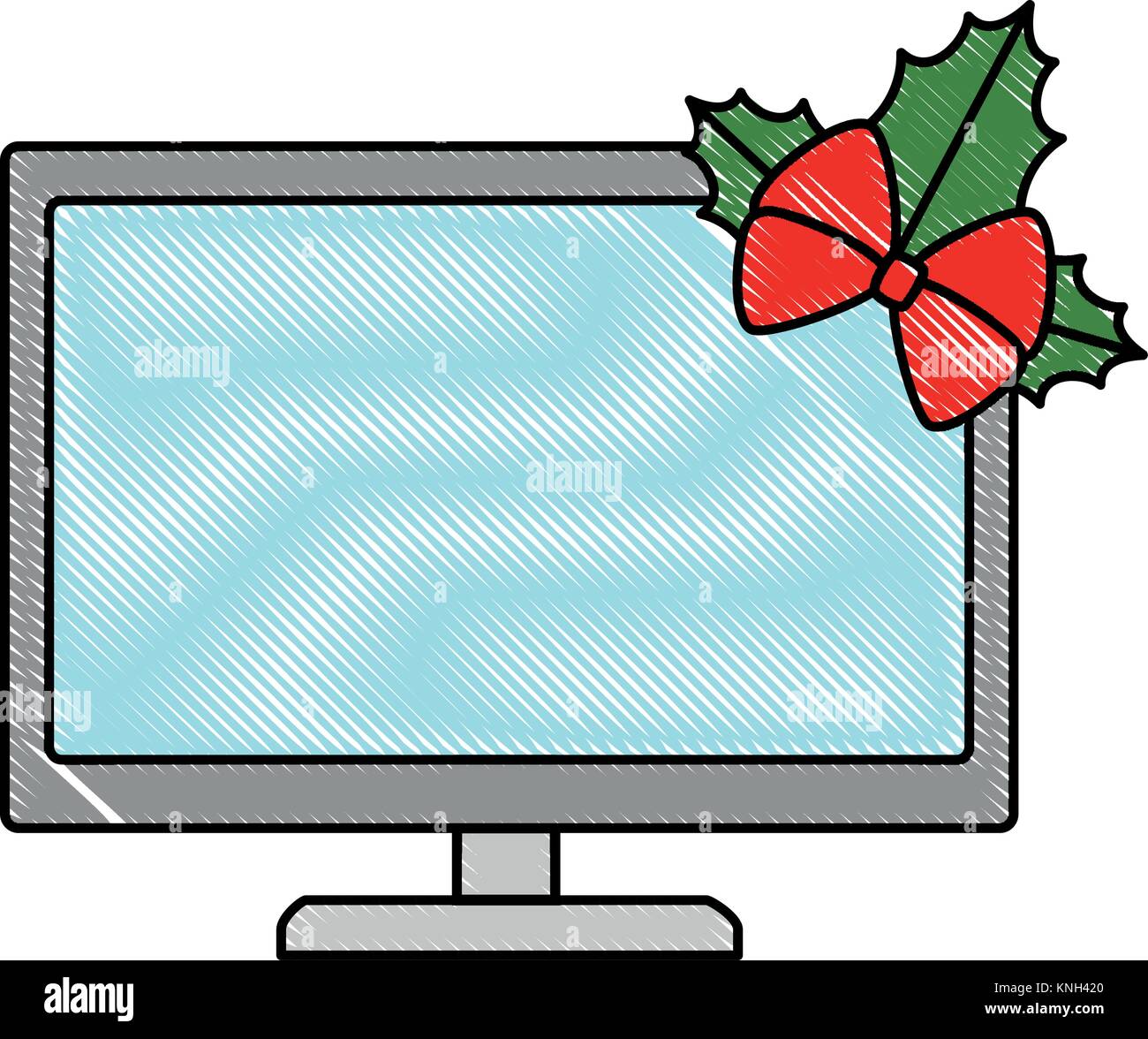 monitor computer with leafs christmas vector illustration design Stock ...