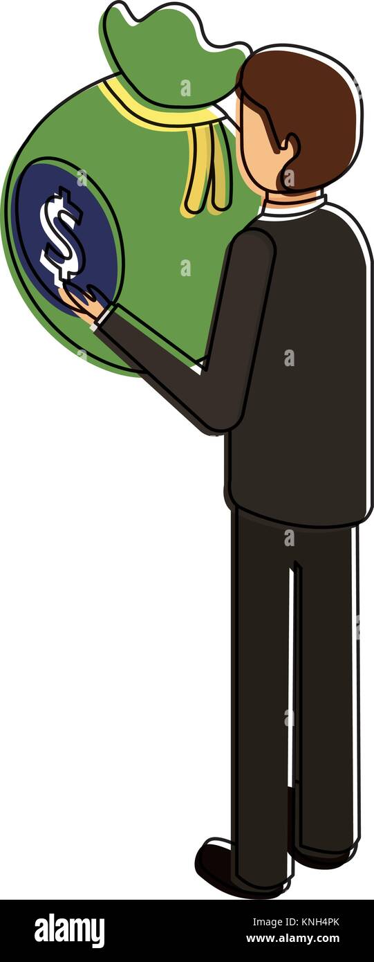 businessman isometric holding bag money back view Stock Vector Image ...