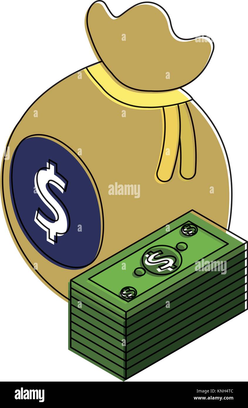 money isometric bag and staked banknote currency Stock Vector Image ...