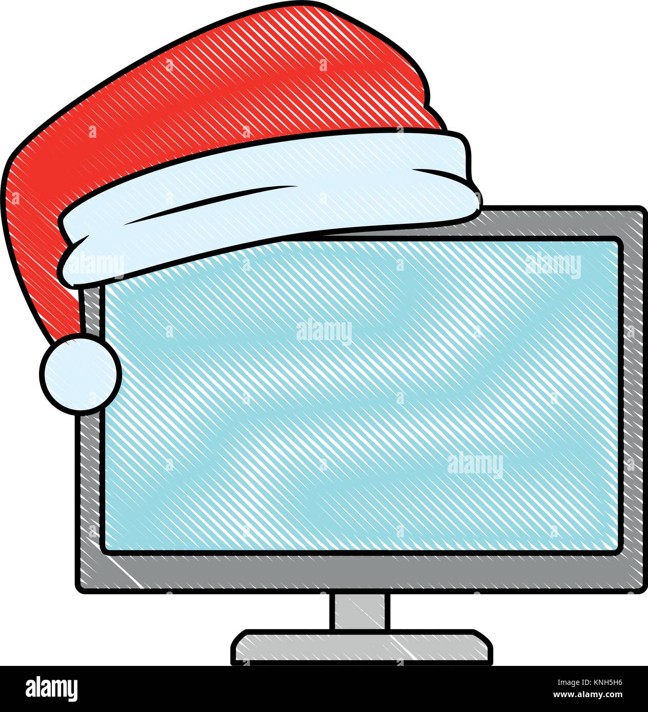 monitor computer with christmas hat vector illustration design Stock ...