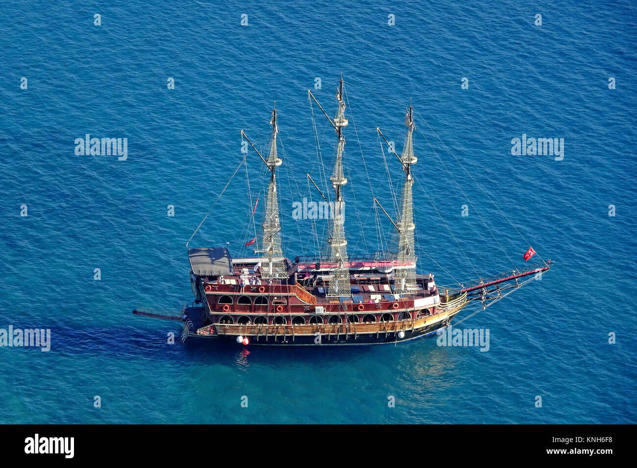 Blue journey, Gulet cruising on blue water, Alanya, turkish riviera, Turkey Stock Photo