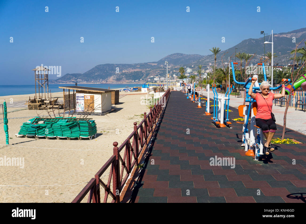 Gym facilities at the promenade of Cleoppatra beach, Alanya, turkish riviera, Turkey Stock Photo