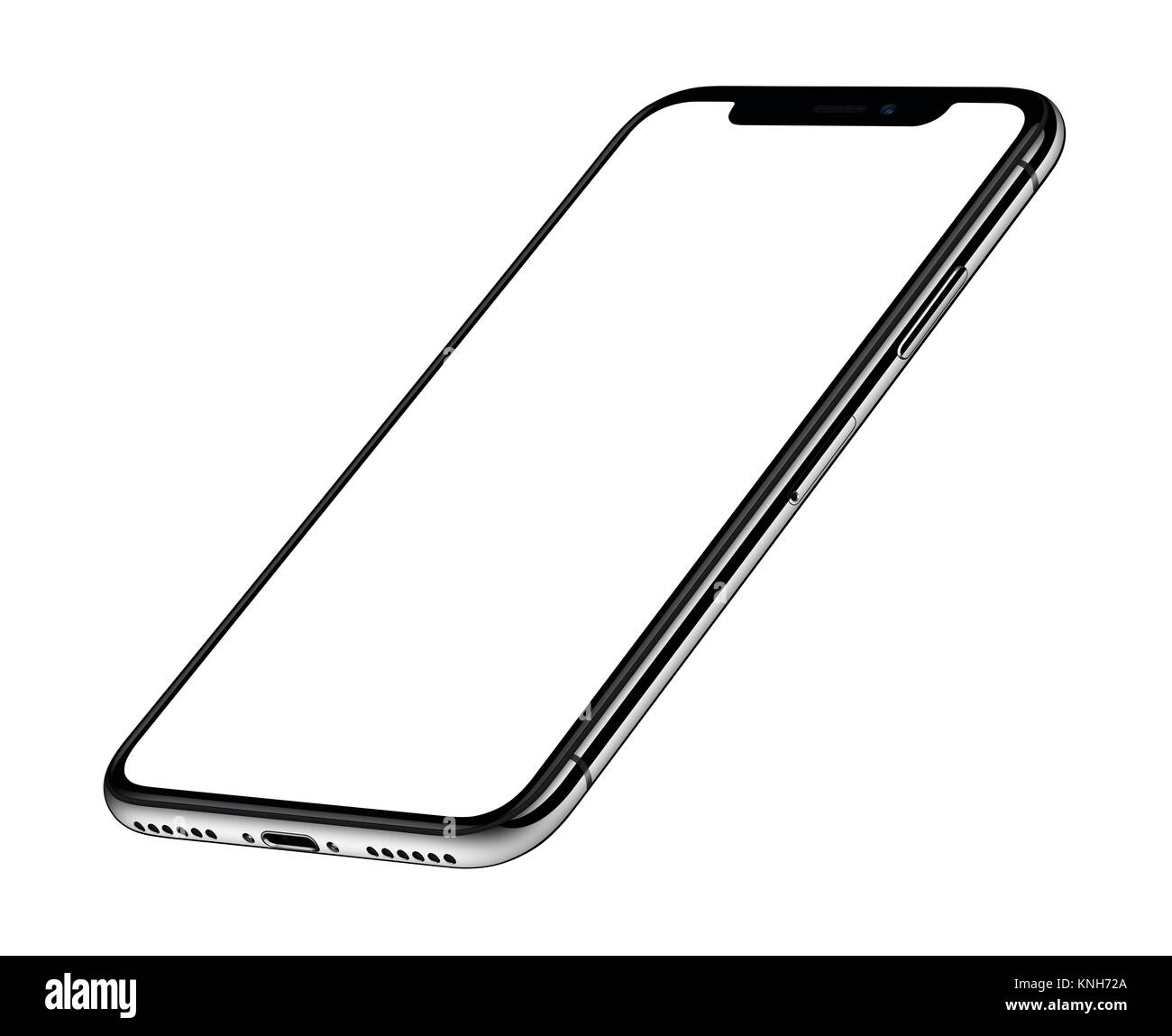 Similar to iPhone X perspective isometric smartphone mockup front side CCW rotated Stock Photo
