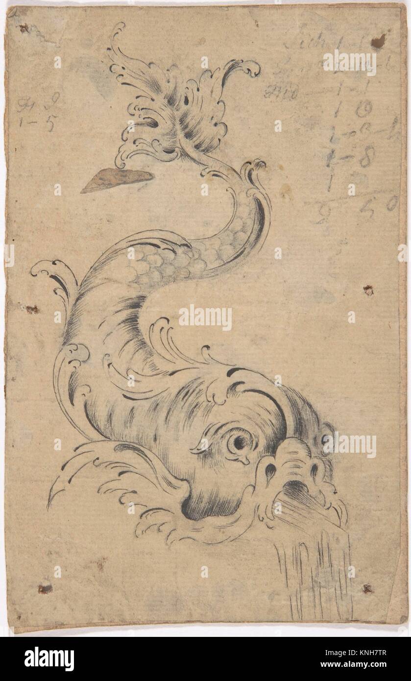 Dolphin Fountain Element. Artist: Attributed to Anonymous, British, 18th  century. Dimensions: sheet: 5 1/2 x 3 1/2 in. (14 x 8.9 cm). Date: 18th  century. Museum: Metropolitan Museum of Art, New York, USA Stock Photo -  Alamy