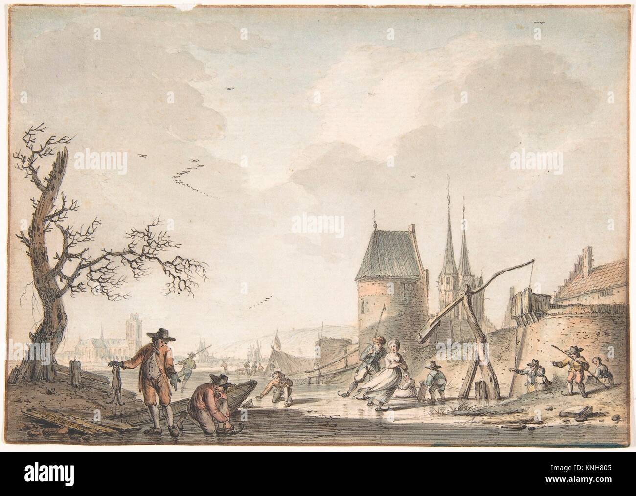January. Artist: Hendrik Meijer (Dutch, Amsterdam 1744-1793 London); Date: 1772; Medium: Black chalk, brown, black or gray ink and watercolor; Stock Photo