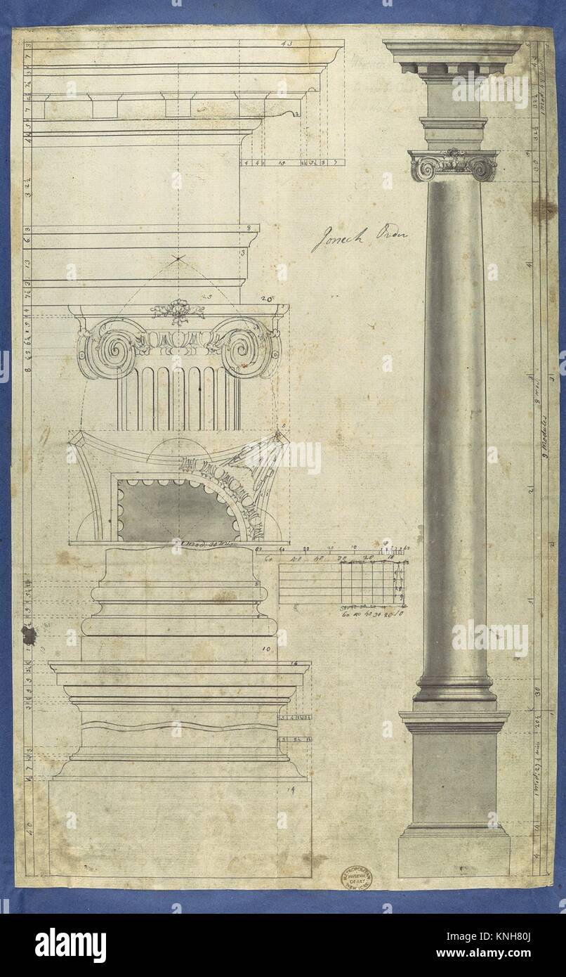 The General Proportion of the Ionick [Ionic] Order, in Chippendale Drawings, Vol. I. Artist: Thomas Chippendale (British, baptised Otley, West Stock Photo