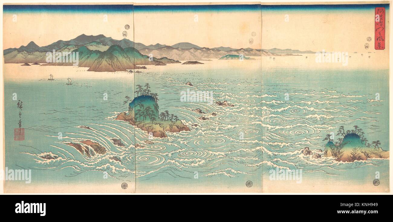 Awa no Naruto/é›ªæœˆèŠ±ã€€é˜¿æ³¢é³´é-€ä¹‹é¢¨æ™¯/The Whirlpools of Awa. Artist: Utagawa Hiroshige (Japanese, Tokyo (Edo) 1797-1858 Tokyo (Edo)); Stock Photo