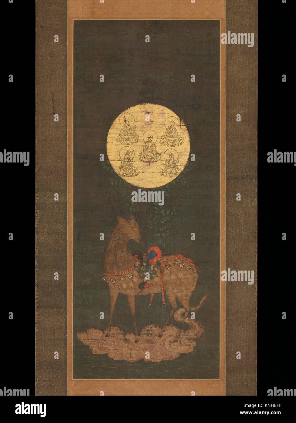 æ˜¥æ—¥é¹¿æ›¼è¼ç¾…/Deer Mandala of Kasuga Shrine. Period: Nanbokucho period (1336-92); Date: late 14th century; Culture: Japan; Medium: Hanging Stock Photo