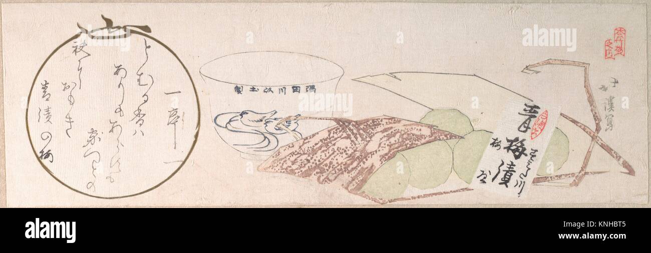 Green Plums Wrapped in Bamboo Leaf; A Teabowl. Artist Totoya Hokkei