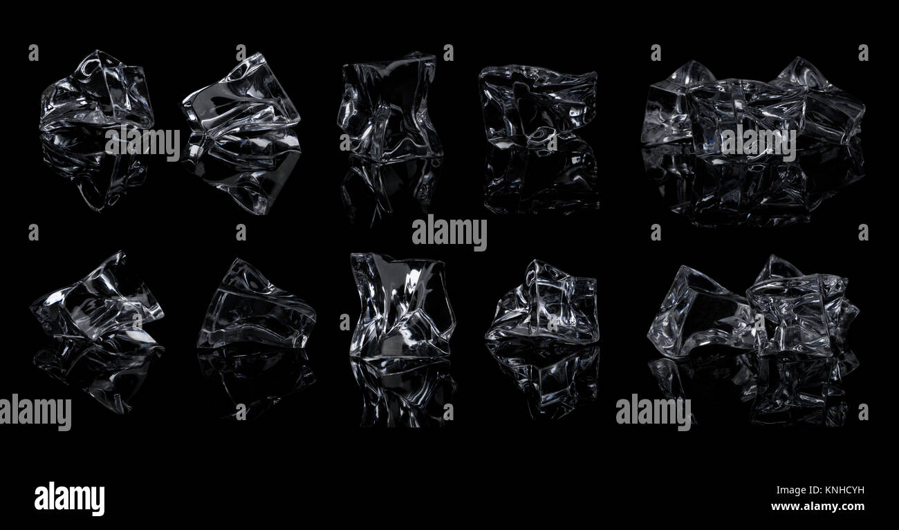 Set of ice cubes with reflection on black background Stock Photo - Alamy