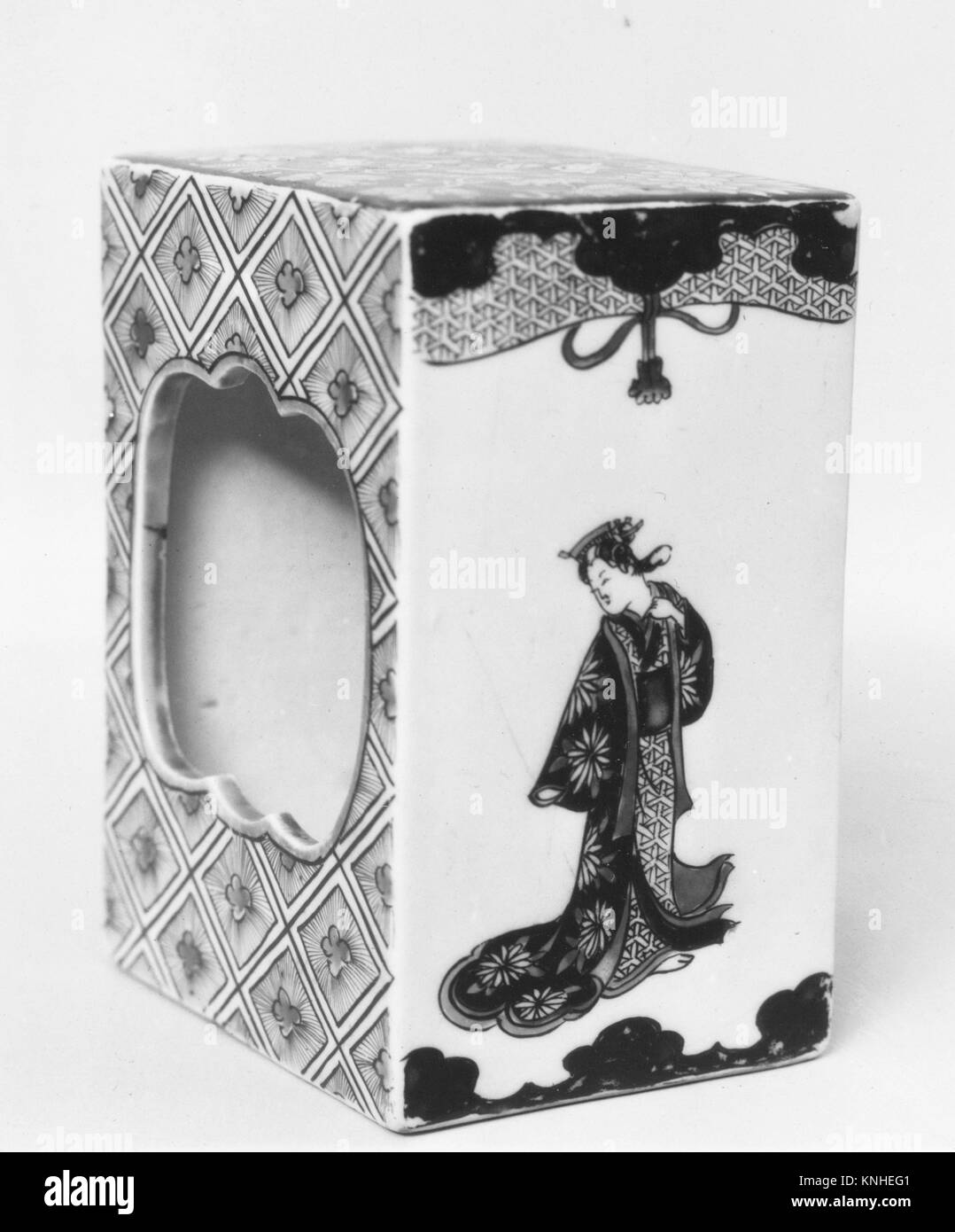 Square Lamp (andon) with Design of an Idealized Woman Behind a Curtain. Period: Edo period (1615-1868); Date: 1760; Culture: Japan; Medium: Porcelain Stock Photo