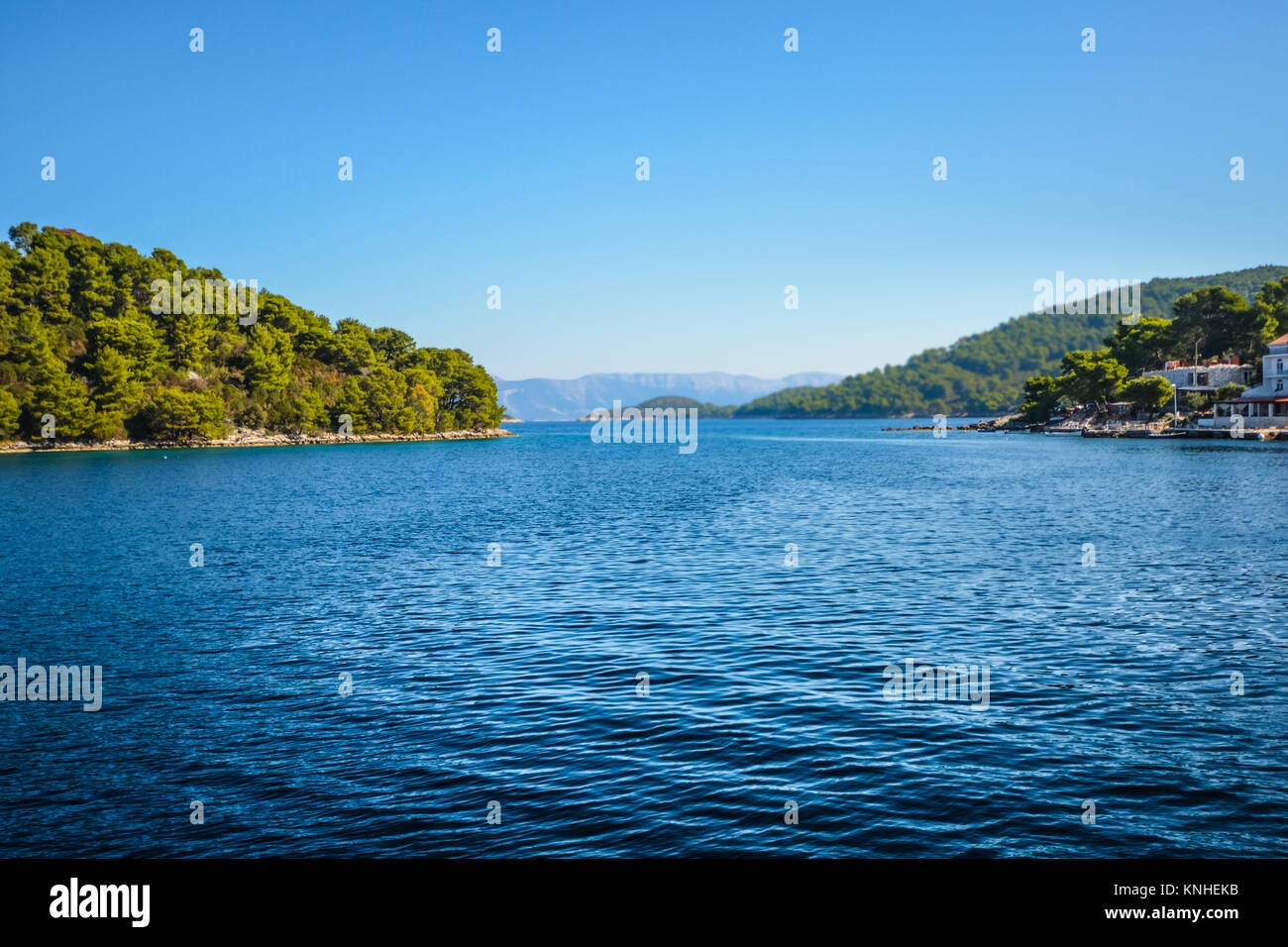 Calm waters on the Adriatic Sea on a sunny day near Dubrovnik and Hvar Croatia Stock Photo