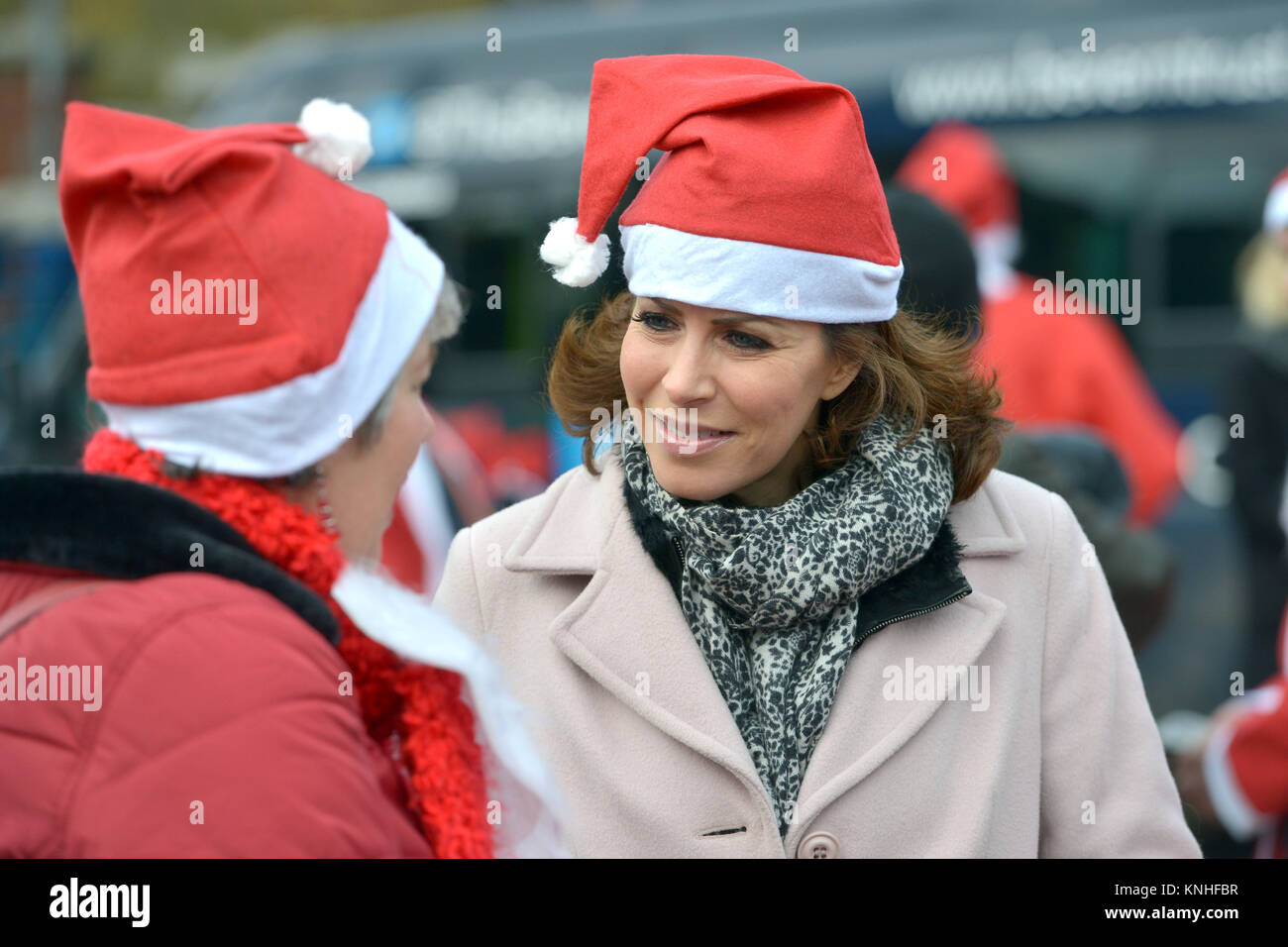 Natasha Kaplinsky in a santa hat at The Bevern Trust Santa Run in Lewes, East Sussex. 2017 Stock Photo