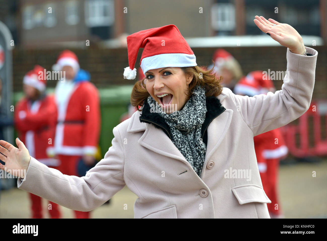 Natasha Kaplinsky in a santa hat at The Bevern Trust Santa Run in Lewes, East Sussex. 2017 Stock Photo
