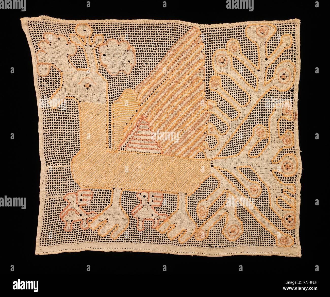 Towel border. Date: early 19th century; Culture: Russian; Medium: Linen, silk; Dimensions: 15 1/2 x 13 1/2 in. (39.4 x 34.3 cm); Classification: Stock Photo
