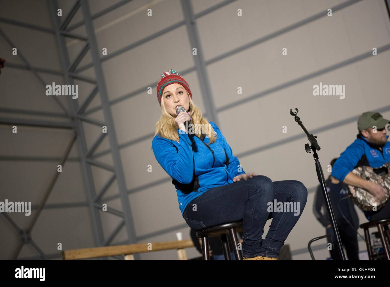 Country music singer Kellie Pickler performs for U.S. troops during the CJCS USO Holiday Tour December 25, 2016 in Iraq. (photo by PO2 Dominique A. Pineiro  via Planetpix) Stock Photo