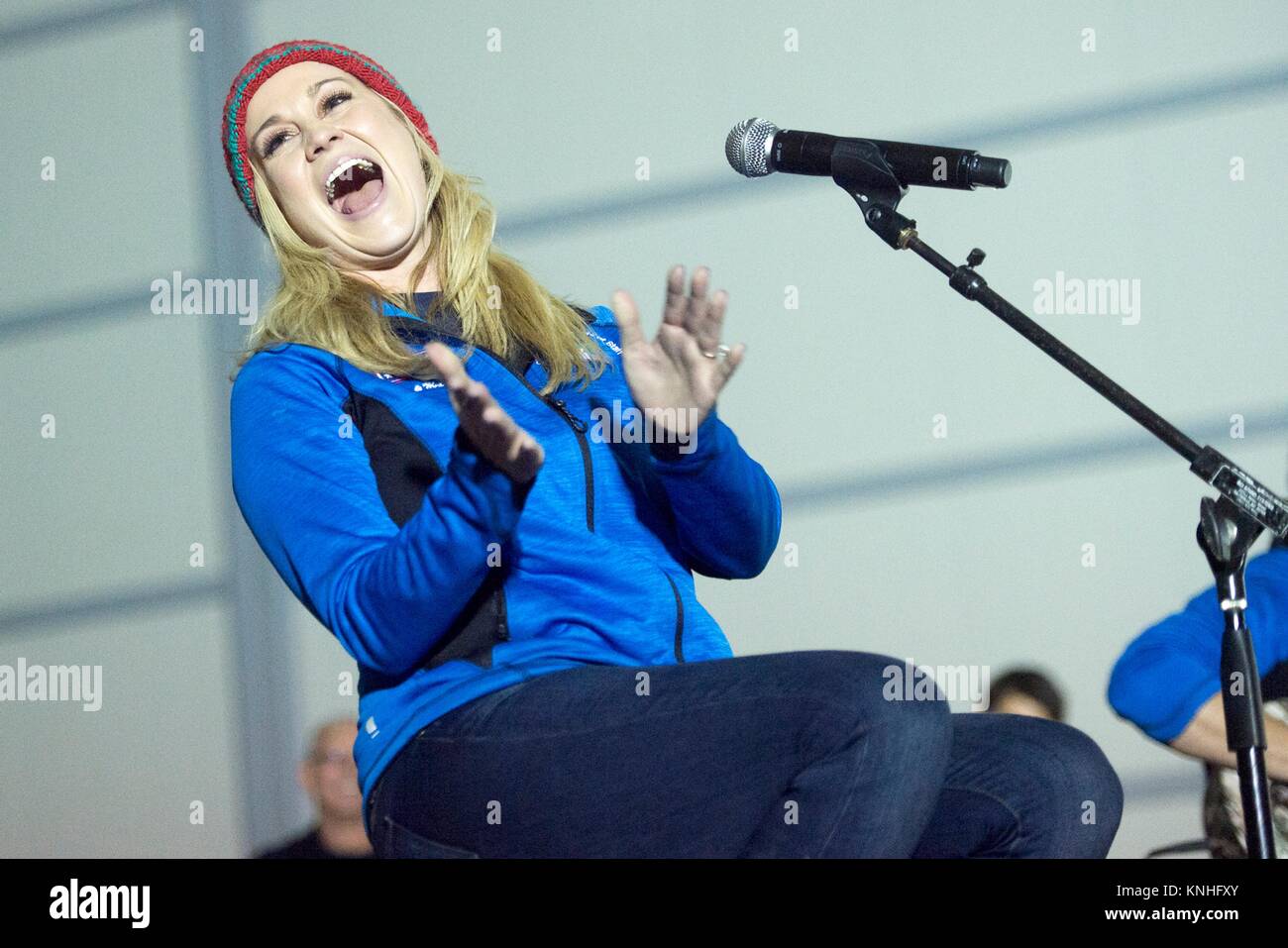 Country music singer Kellie Pickler performs for U.S. troops during the CJCS USO Holiday Tour December 25, 2016 in Iraq. (photo by PO2 Dominique A. Pineiro  via Planetpix) Stock Photo