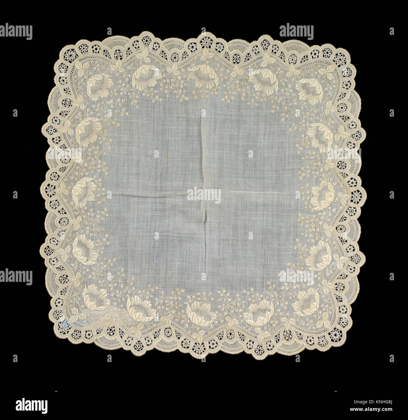 Handkerchief. Date: 1850-75; Culture: Belgian; Medium: Linen Stock Photo