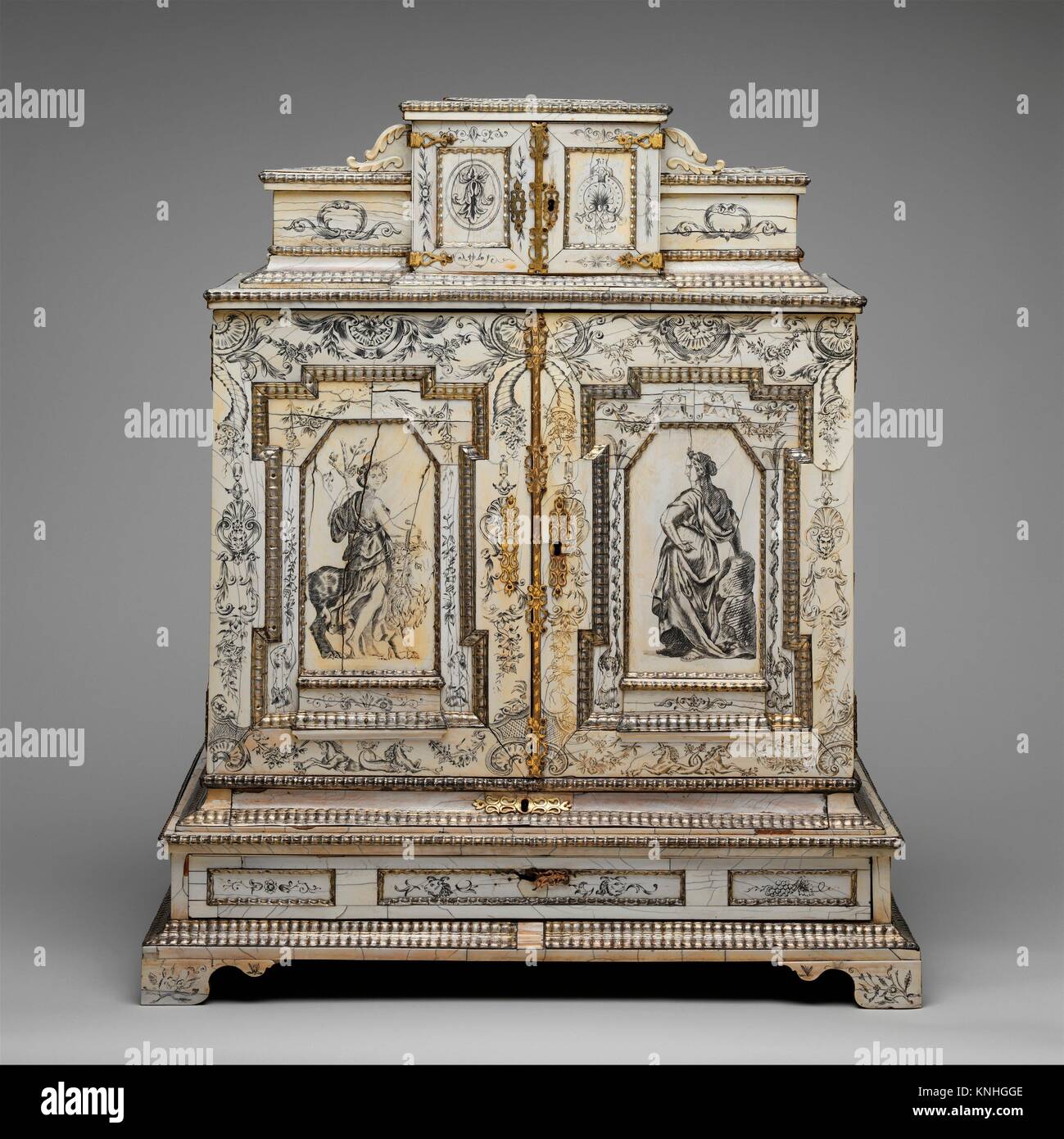 Cabinet. Maker: Cabinetry by the workshop of Melchior Baumgartner (German) (1621-1686); Silversmith: Jeremias Sibenbürger (ca. 1583-1659); Maker: Stock Photo