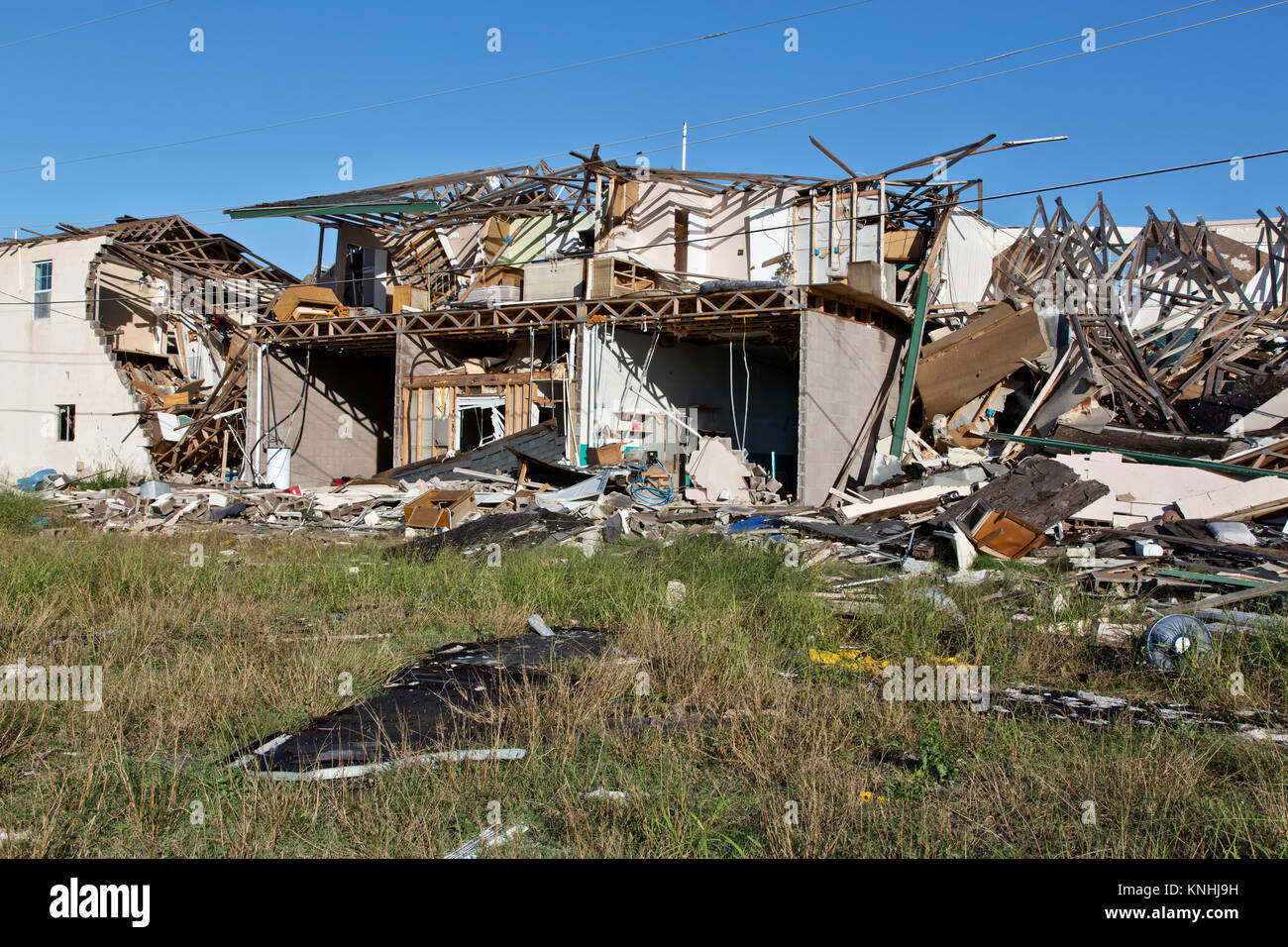 Hurricane Harvey 2017 destruction, apartment complex consisting of several structures. Stock Photo