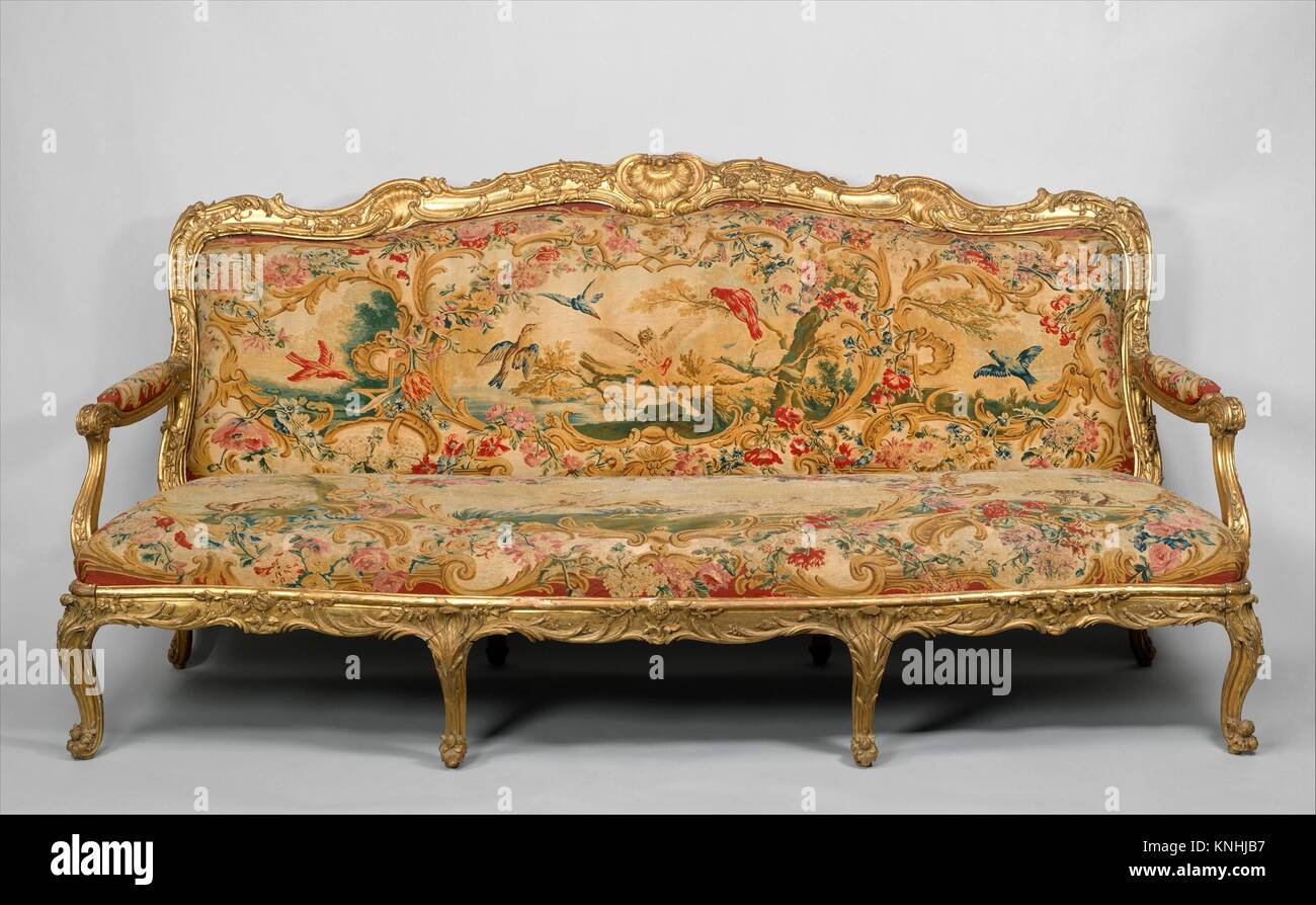 Settee (part of a set). Artist: Frame by Nicolas-Quinibert Foliot (1706-1776, warden 1750/52); Factory: Tapestry by Beauvais; Factory director: after Stock Photo