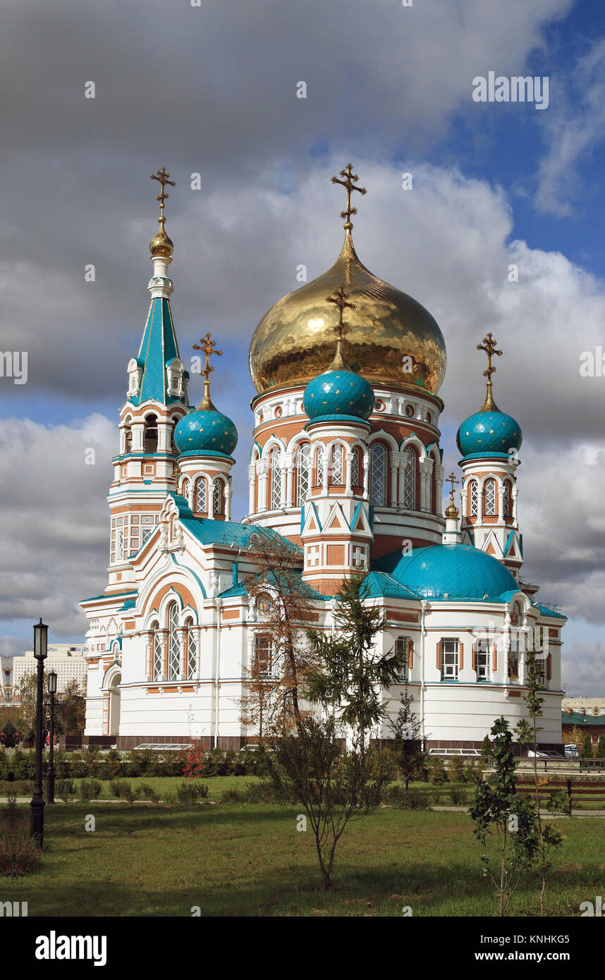 Omsk, Russia. Uspensky Orthodox Cathedral Stock Photo